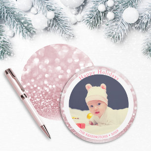 Happy Holidays Cute Pink Glitter Holiday Card