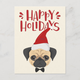 Happy Holidays - Cute Pug Christmas Postcard