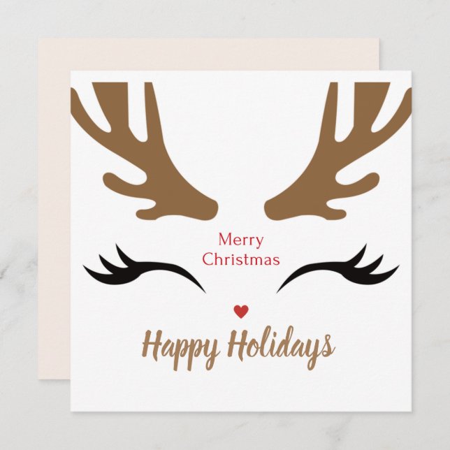 Happy Holidays Cute Reindeer Face  Holiday Card (Front/Back)