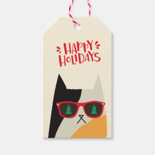 Happy Holidays! Cute Santa Cat Cartoon - Christmas Gift Tags