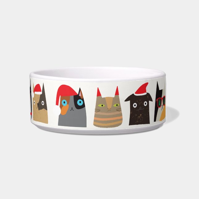 Happy Holidays! Cute Santa Cat Cartoons Christmas Bowl (Right)