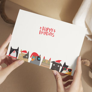 Happy Holidays! Cute Santa Cat Cartoons Christmas Holiday Postcard