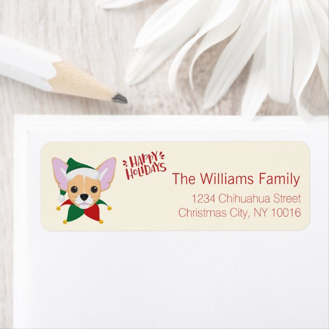 Happy Holidays - Cute Santa Chihuahua Christmas Return Address Label (Insitu)