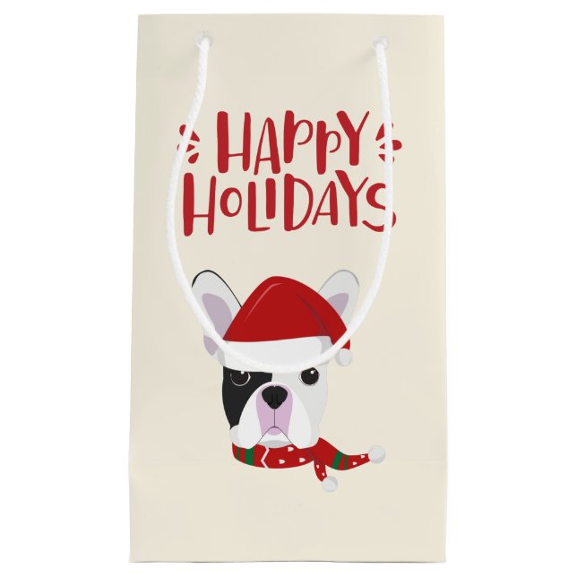 Happy Holidays - Cute Santa Frenchie - Christmas Small Gift Bag (Front)