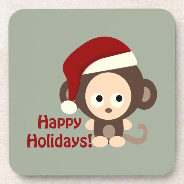 Happy Holidays! Cute Santa Monkey Coaster (Front)