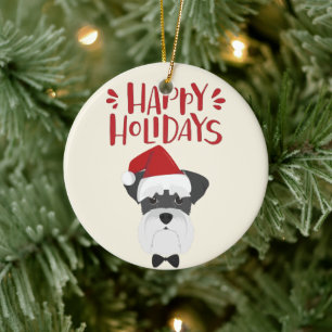 Happy Holidays - Cute Schnauzer Christmas Ceramic Ornament