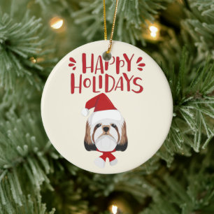 Happy Holidays - Cute Shih Tzu Christmas Ceramic Ornament