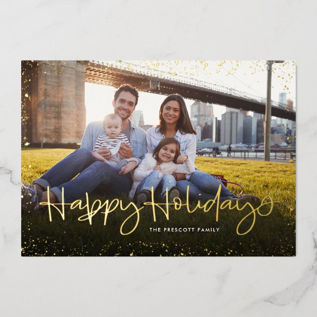 Happy holidays cute simple one photo foil holiday card (Front)