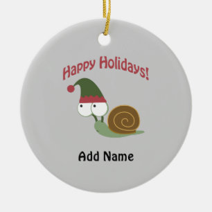 Happy Holidays Cute snail Christmas elf Ceramic Tree Decoration