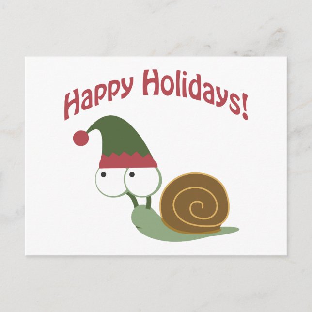 Happy Holidays Cute snail Christmas elf Holiday Postcard (Front)