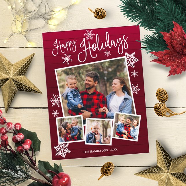 Happy Holidays Cute Snowflake Rustic 4 Photos Postcard (Creator Uploaded)