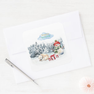 HAPPY HOLIDAYS  CUTE SNOWMAN FOR KIDS  SQUARE STICKER