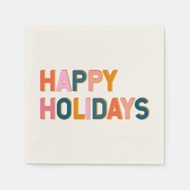 Happy Holidays Cute Whimsical Typography Colourful Napkin (Front)