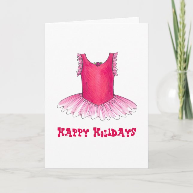 Happy Holidays Dance Teacher Ballet Ballerina Tutu Holiday Card (Front)