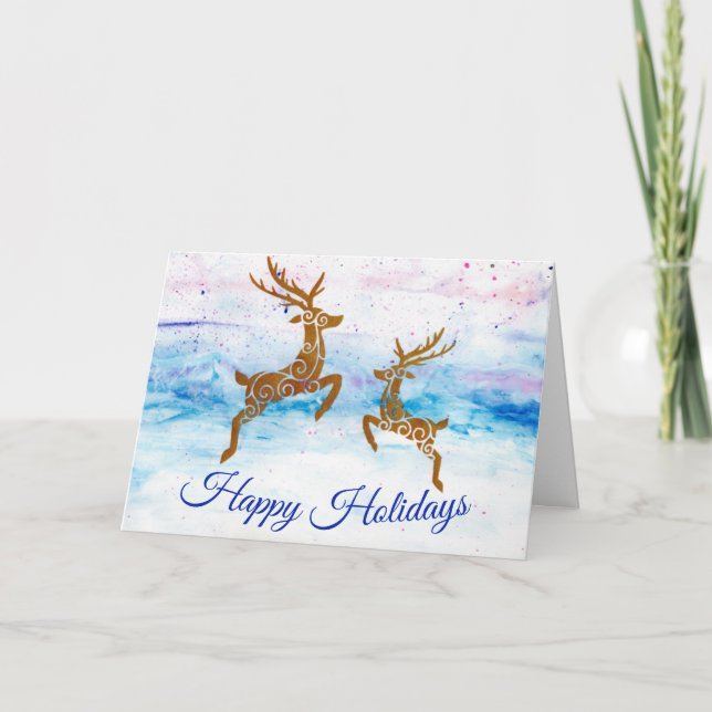 Happy Holidays Dancing reindeers Christmas card (Front)