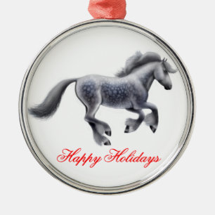Happy Holidays Dappled Gypsy Cob Horse Ornament