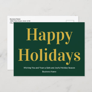 Happy Holidays Dark Green and Gold Business Holiday Postcard