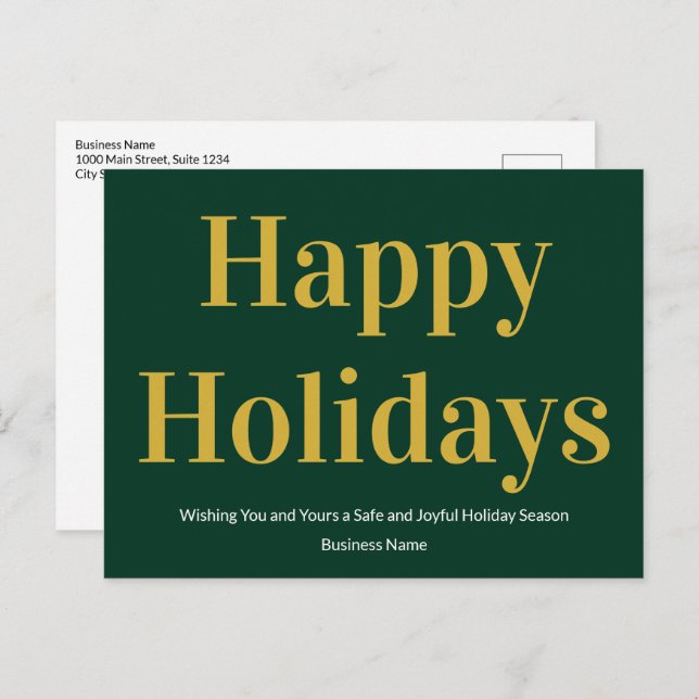 Happy Holidays Dark Green and Gold Business Holiday Postcard (Front/Back)