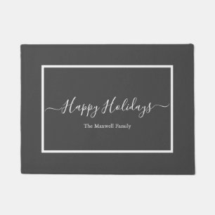 Happy Holidays dark grey family name Doormat
