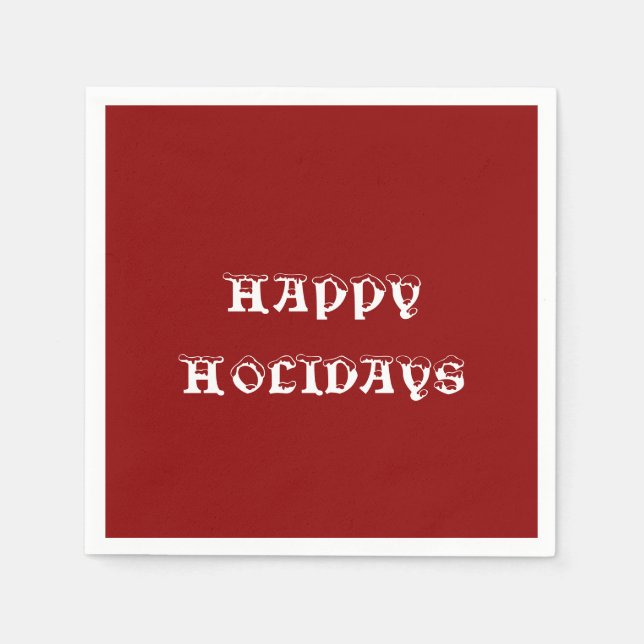 Happy Holidays Dark Red Paper Napkin (Front)