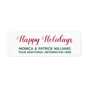 Happy Holidays . December best wishes red&green Return Address Label