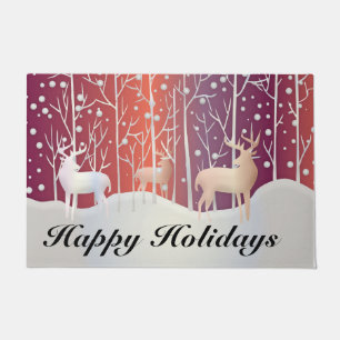 Happy Holidays Deer in Forest Doormat