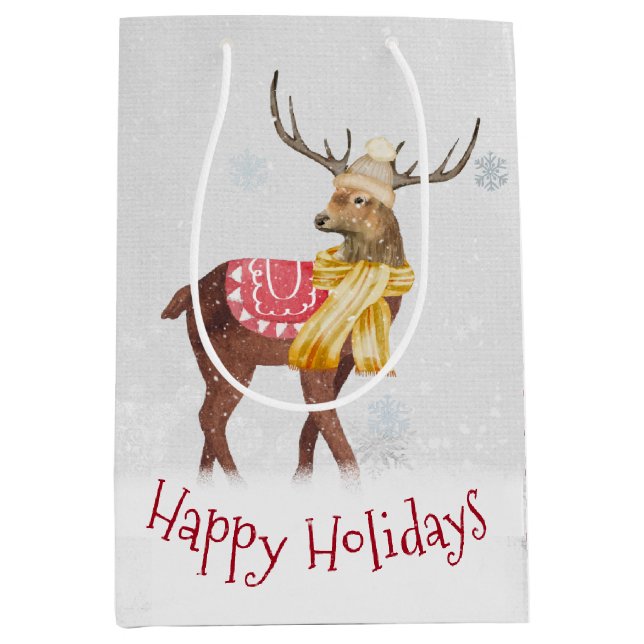 Happy Holidays Deer In Snow  Medium Gift Bag (Front)