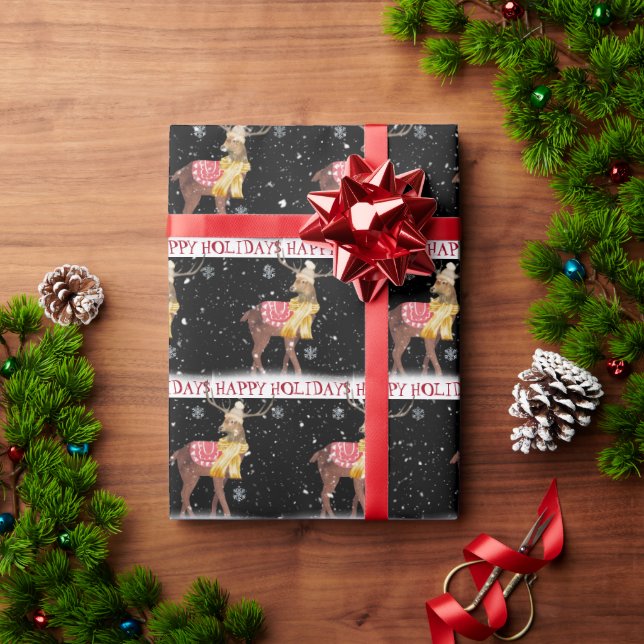 Happy Holidays Deer in Snow Wrapping Paper (Holiday Gift)
