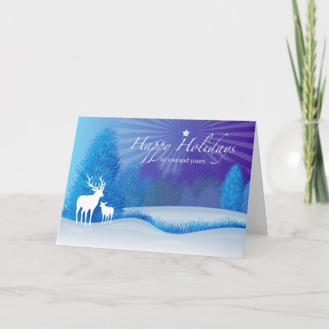 Happy Holidays, Deer in Winter Woods at Night Card (Front)