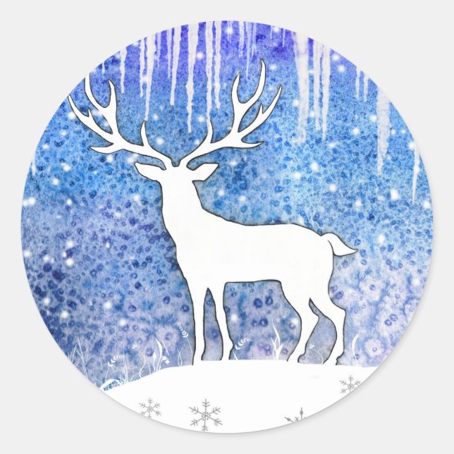 Happy Holidays Deer Scene Classic Round Sticker (Front)