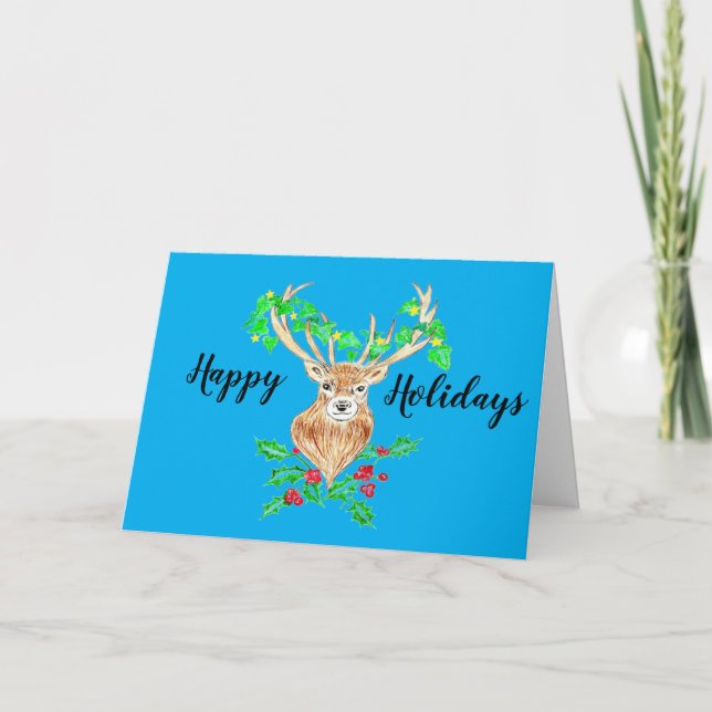 Happy Holidays Deer  Thank You Card (Front)