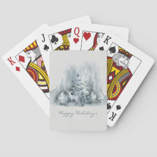 Happy Holidays Deer Winter Scene Script Holiday Playing Cards