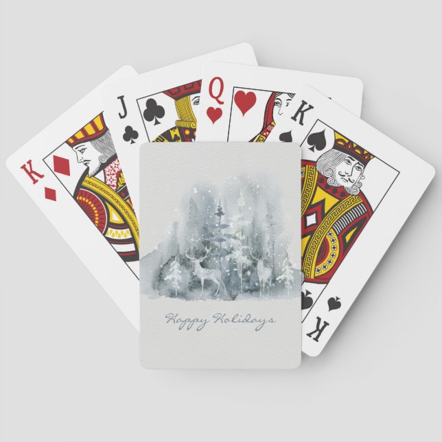 Happy Holidays Deer Winter Scene Script Holiday Playing Cards (Back)