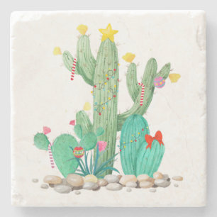 Happy Holidays Desert Cactus Southwest  Stone Coaster