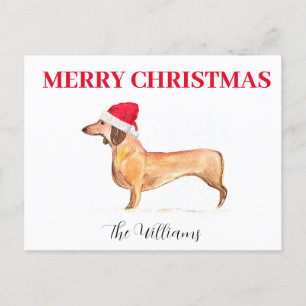 Happy Holidays Dog Dachshund Elegant watercolor Holiday Postcard