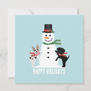 Happy Holidays Dogs Building A Snowman Card