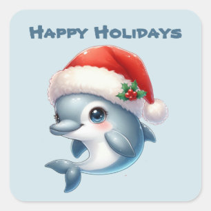 Happy Holidays dolphin add text Square Sticker