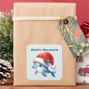 Happy Holidays dolphin Christmas Square Sticker