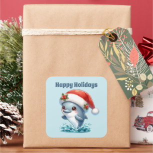 Happy Holidays dolphin Holidays Square Sticker