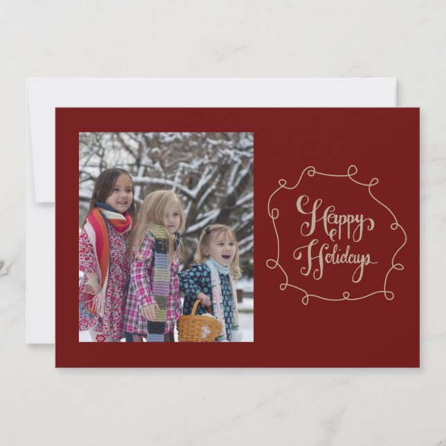 Happy Holidays Doodle Frame Photo Holiday Card (Front)