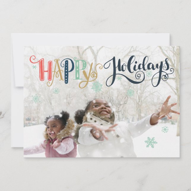 Happy Holidays Doodle Snow | Photo Holiday Card (Front)