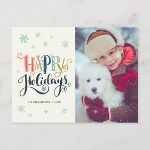 Happy Holidays Doodle Snow   Photo Holiday Card