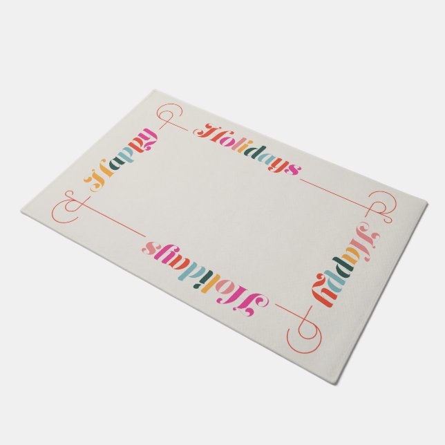 Happy Holidays Doormat Retro Christmas Holiday Mat (Angled)