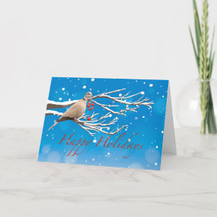 Happy Holidays Dove in Winter Tree with Berries Holiday Card
