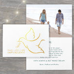 Happy Holidays Dove Peace Love Hope Modern 1 Photo Foil Card<br><div class="desc">Wish family and friends a simple gift of peace for the holidays with an elegant dove one photo folded greeting card. All wording on this template is simple to customise, making it suitable for Christmas, New Years, Hanukkah and Rosh Hashanah. The white, green and gold foil design features a mourning...</div>