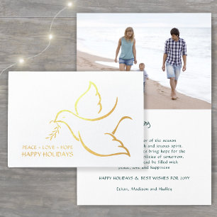 Happy Holidays Dove Peace Love Hope Modern 1 Photo Foil Card