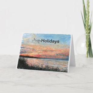Happy Holidays Dramatic Sunset Beach Shore Holiday Card