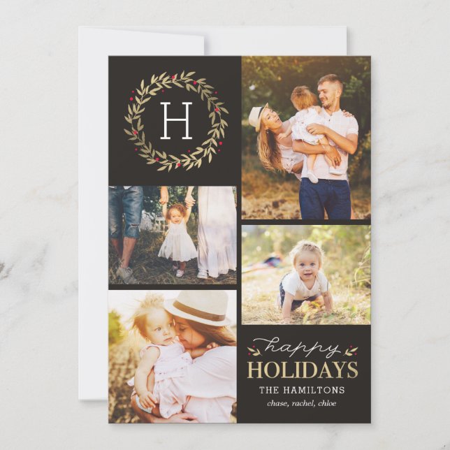 Happy Holidays EDITABLE Colour Festive Wreath Holiday Card (Front)