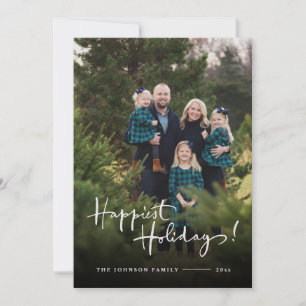 Happy Holidays Elegant Buffalo Plaid Photo Holiday Card