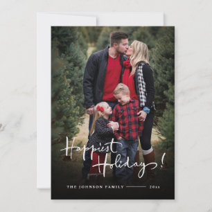 Happy Holidays Elegant Buffalo Plaid Photo Holiday Card